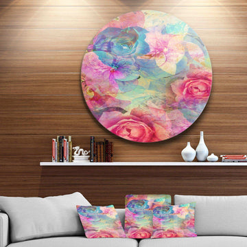 Vintage Romantic Floral Art - Floral Circle Metal Wall Decor